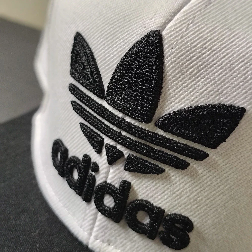 Adidas Hat Cap Snapback White Black Trefoil Spellout Logo Flat Brim Adjustable